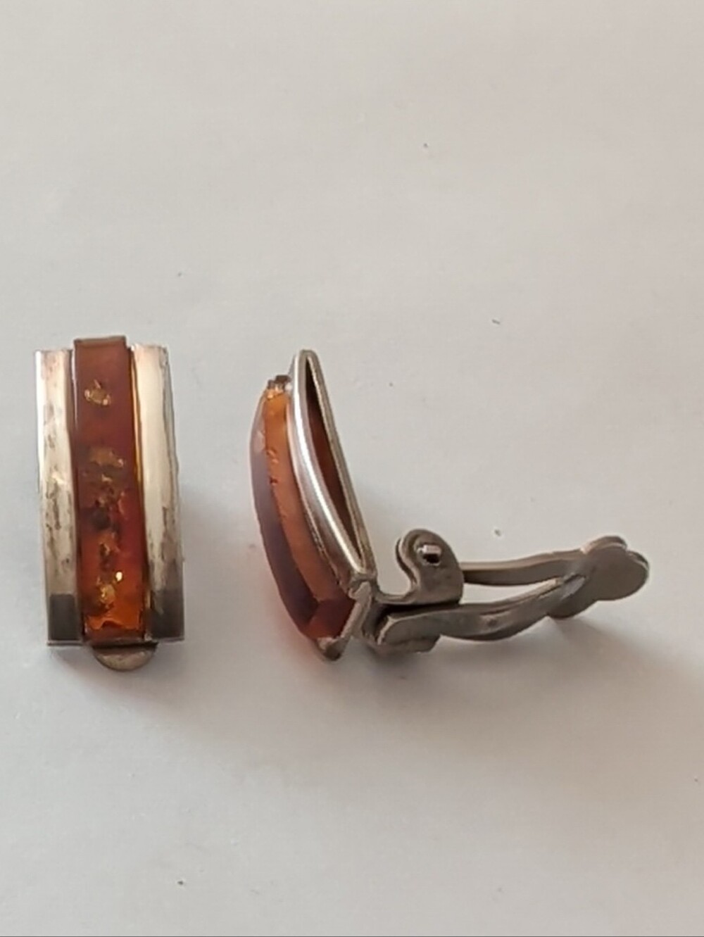 Sterling Silver Amber Clip-On Earrings